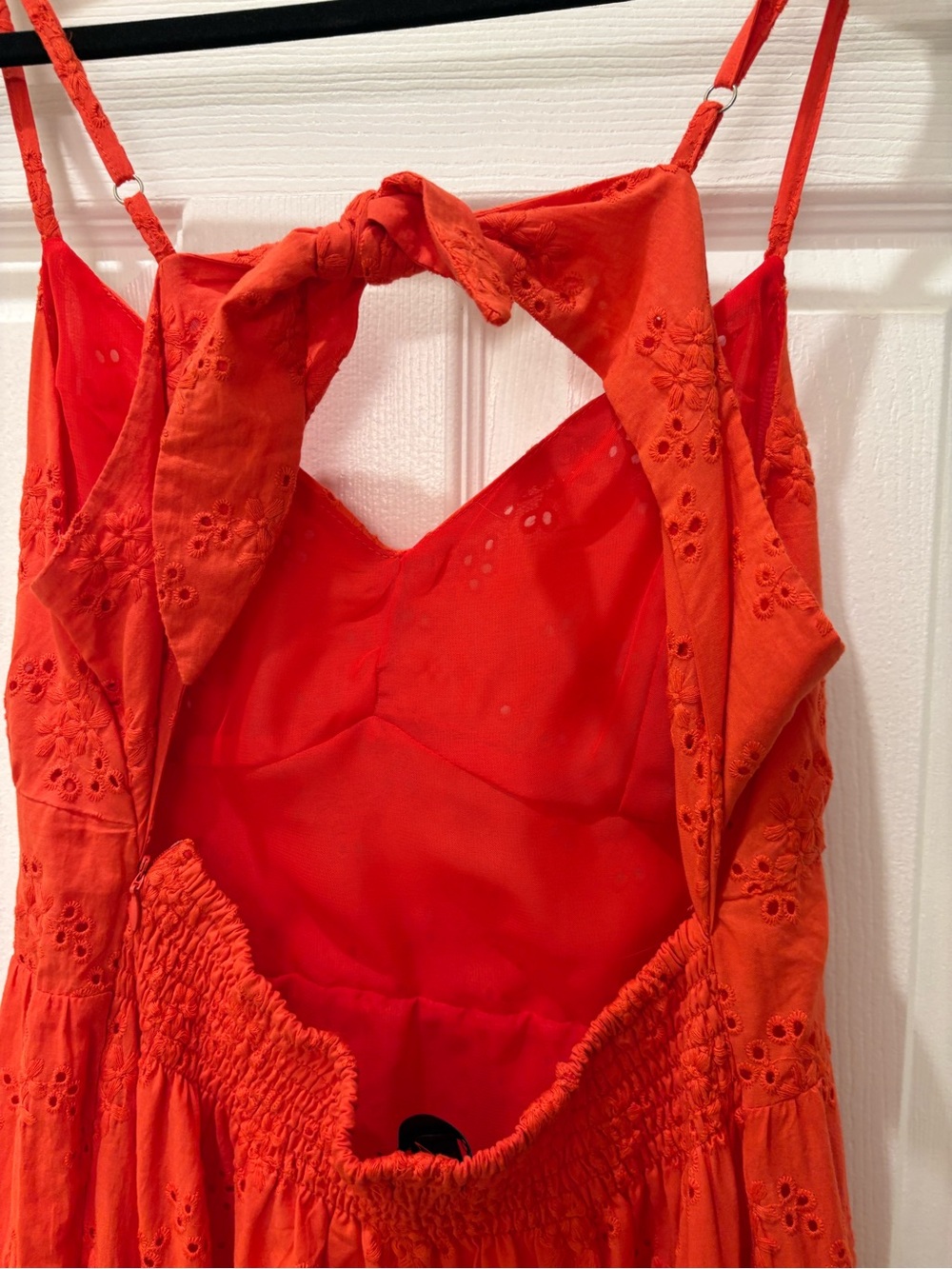 Aqua Orange Eyelet Maxi Dress L Tie Back Smocked Boho Summer Cotton Lined - Picture 7 of 9